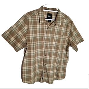 5.11 Tactical Shirt Men's Size Large Short Sleeve Green Tan Plaid Snap Front